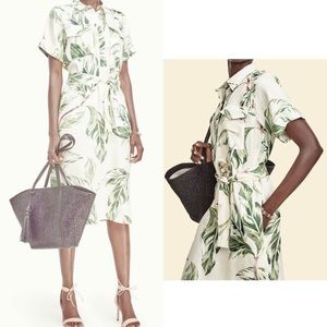 Ann Taylor Linen Leaf Print Dress Beige Size S